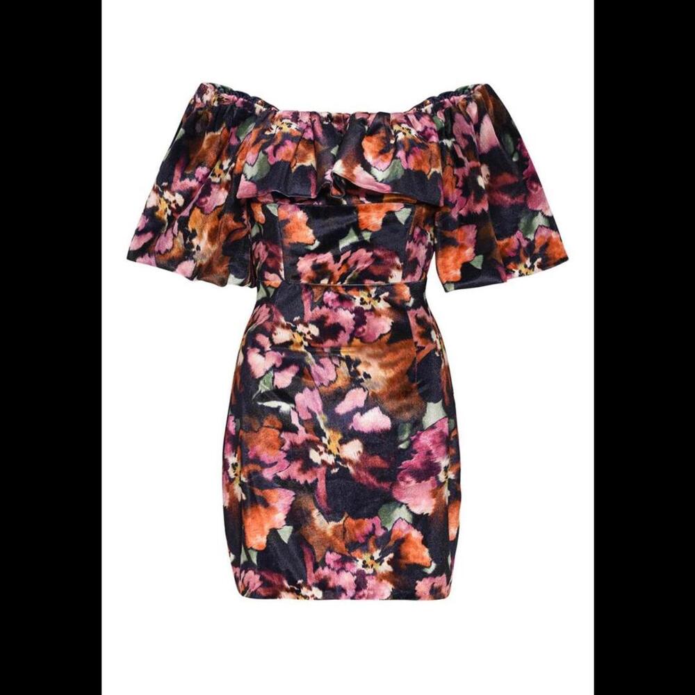 MISA Los Angeles Anette Libra Fleur Velvet Floral Off-Shoulder Mini Dress Size 4